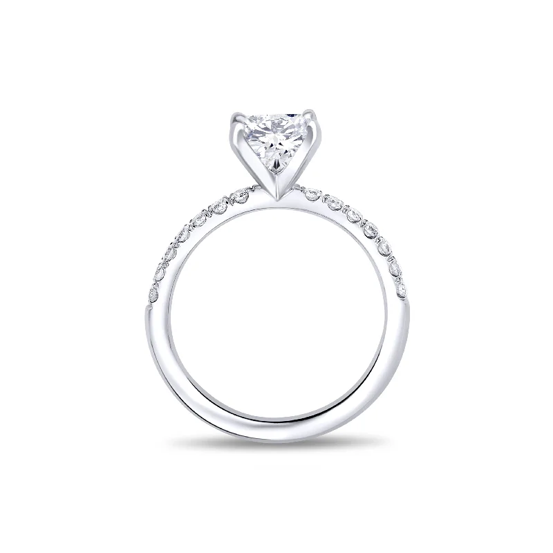 Ladies Engagement Rings with Orbit Diamond-14K White Gold Round 1.05 Carat Diamond Engagement Ring