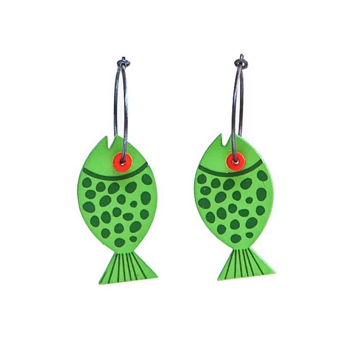 Ladies Earrings with Radiant Gems-Lene Lundberg K Form Green Spotted Fish Earrings