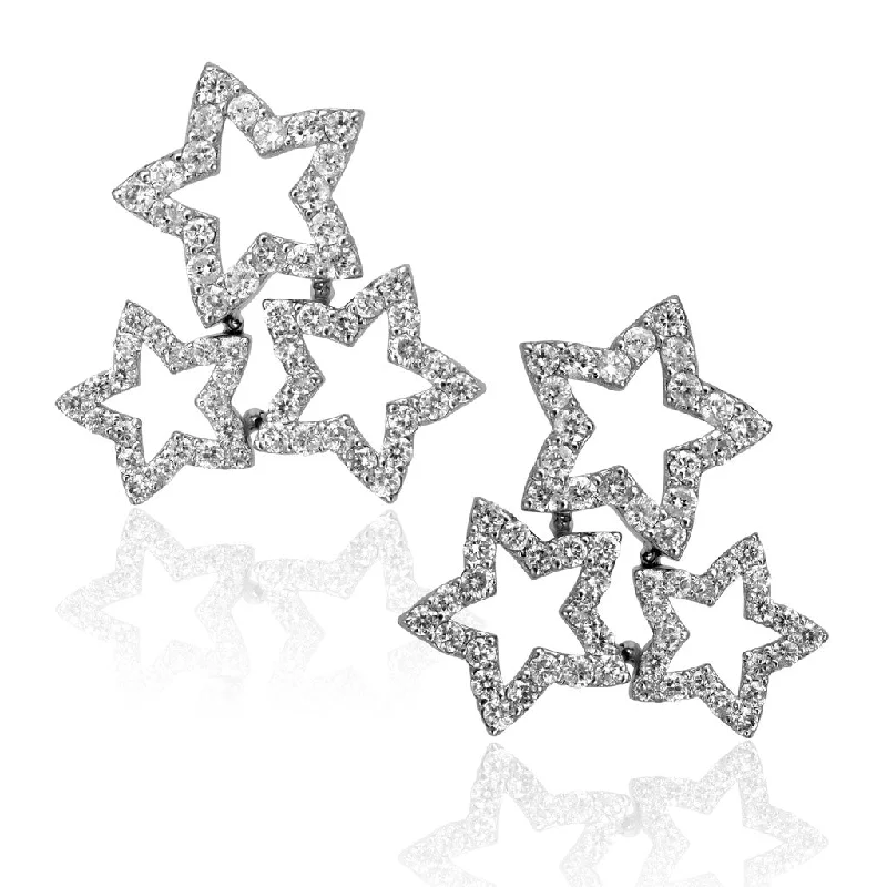 Ladies Earrings for Love Shine-Diamond Trinity Star Stud Earrings