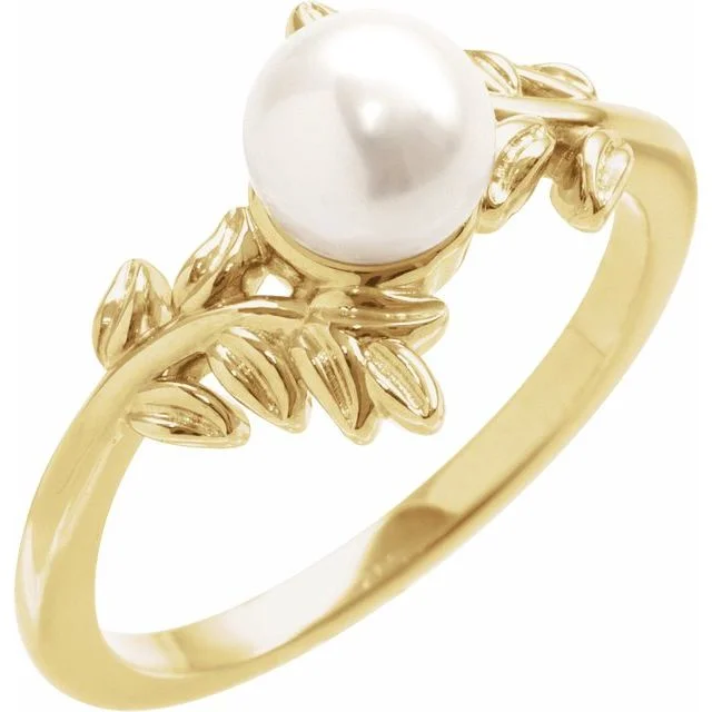 Ladies Rings for Summer Glow-14K Yellow Gold Cultured White Akoya Pearl Ring