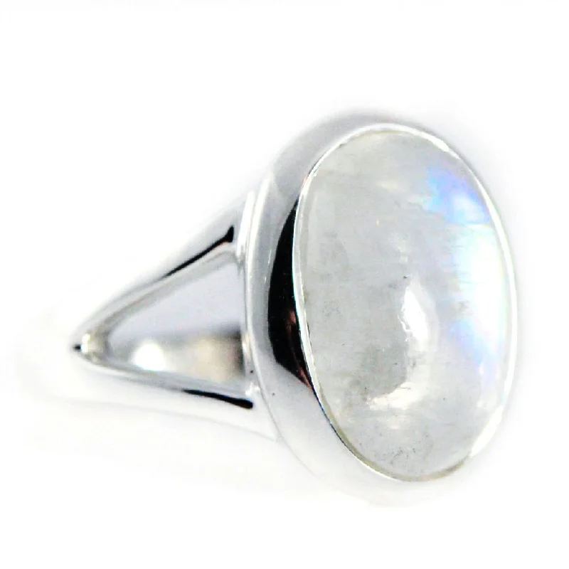 Ladies Rings with Lilac Iolite-Sterling Silver Large Oval Rainbow Moonstone Ring