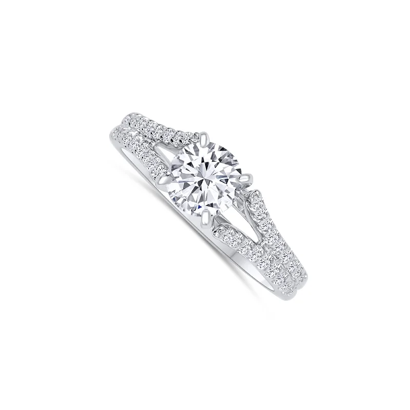 Ladies Engagement Rings Sun Shine-18K White Gold Round 0.70 Carat Diamond Split Shank Engagement Ring