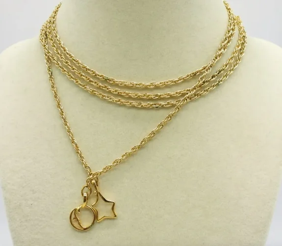 Ladies lock accent necklaces -Estate Collection - Necklace - Gold Tone Lariat with Star and Moon.