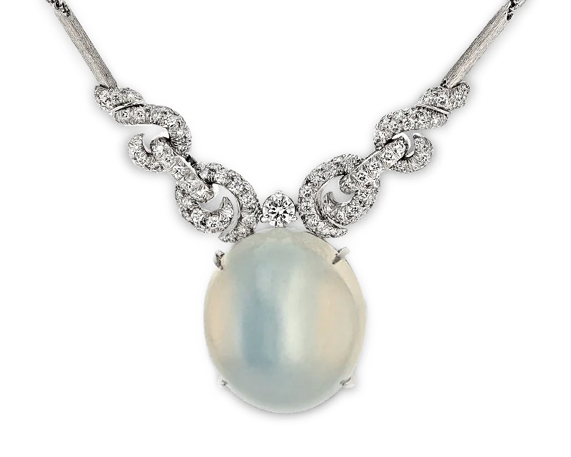 Ladies playful acrylic necklaces -Henry Dunay Moonstone and Diamond Necklace