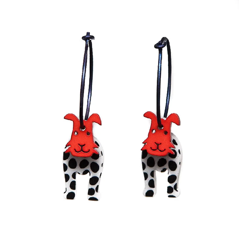 Ladies Earrings Boho Spark-Lene Lundberg K-Form Black and White Dog with Red Face Earrings