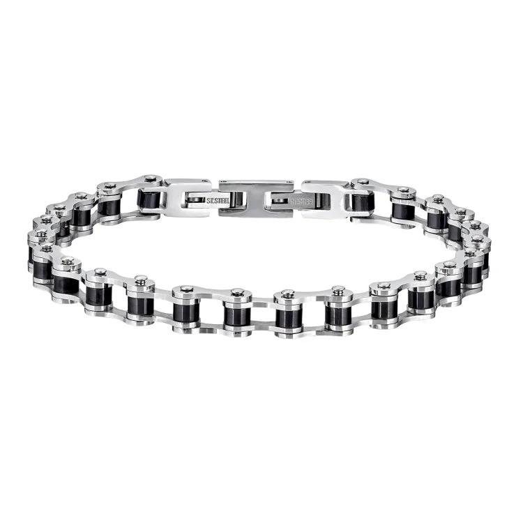 Galactic flare bracelets -Black And Silver Stainless Steel Biker Chain Bracelet