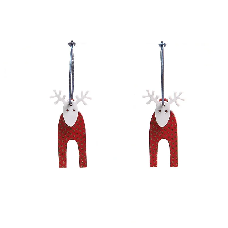 Ladies Earrings for Student Glow-Lene Lundberg K-Form Red/Gold Spot Grey Head Reindeer Earrings