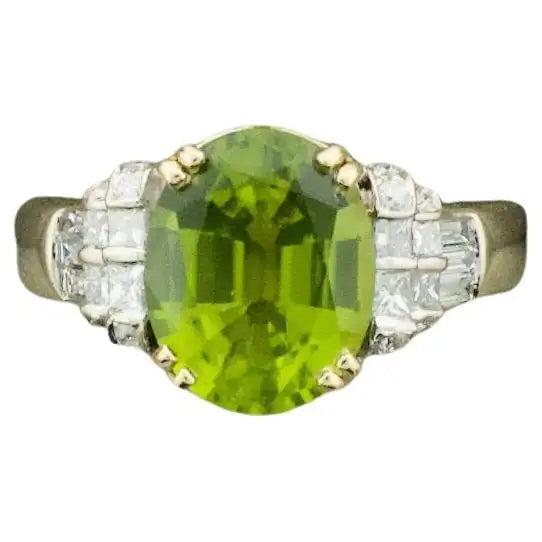 Ladies Rings with Lavender Lepidolite-Peridot and Diamond Solitaire Ring in 18k