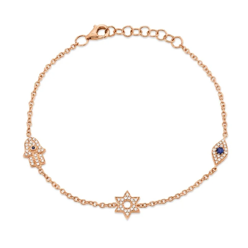 Solar burst bracelets -14KT GOLD SAPPHIRE & DIAMOND HAMSA STAR EYE BRACELET