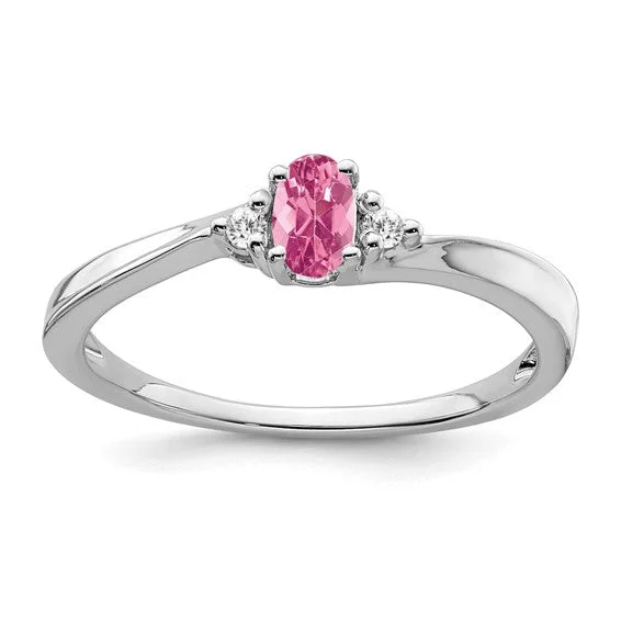 Ladies Rings for Science Glow-14k White Gold Oval 5x3mm Pink Tourmaline And Diamond Ring