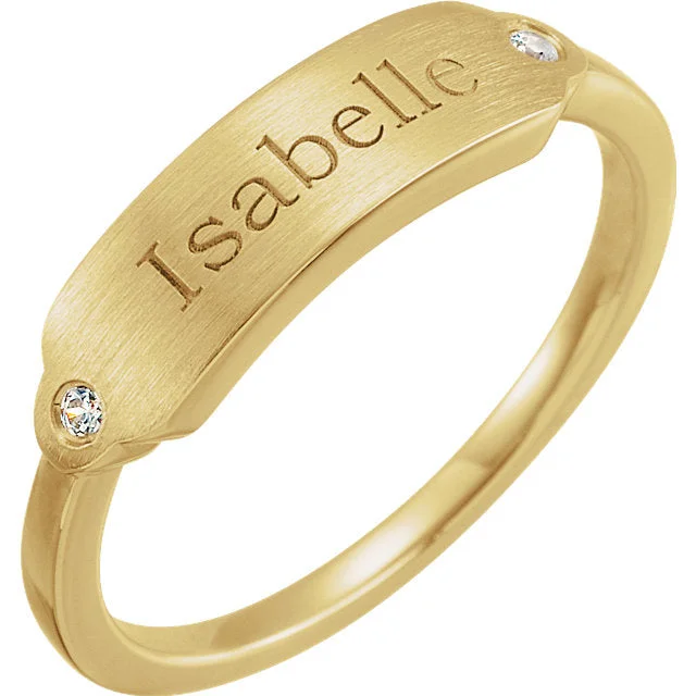 Ladies Rings for Teacher Shine-2 Stone .03 CTW Diamond Signet Ring in 14k Gold or Sterling Silver