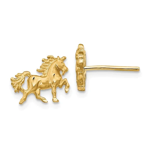 Ladies Earrings in Warm Gold-14k Yellow Gold Satin Finish Dia.-Cut Unicorn Post Earrings