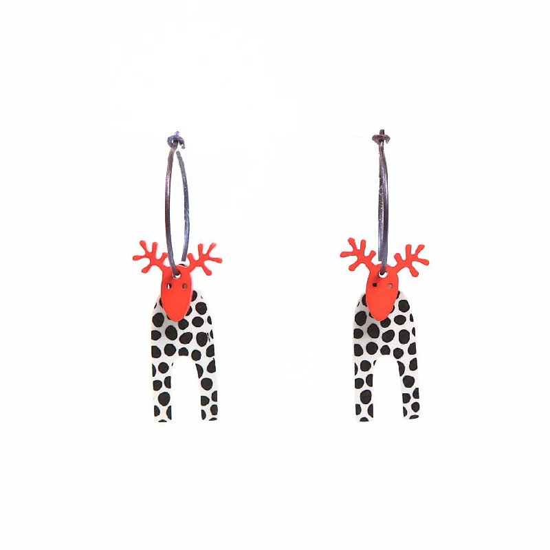 Ladies Earrings with Square Shine-Lene Lundberg K-Form Black/White/Red Reindeer Earrings