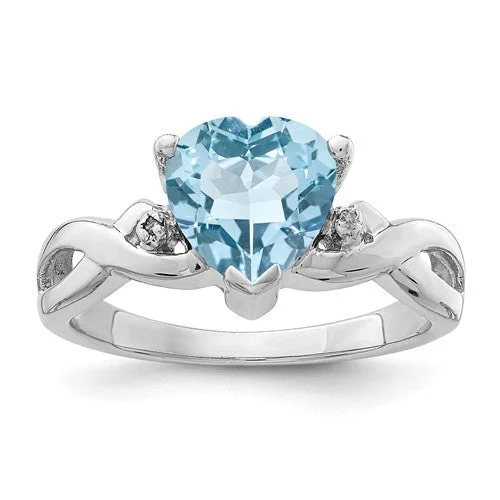 Ladies Rings for Grad Glow-Sterling Silver Light Swiss Blue Topaz Heart & Diamond Ring