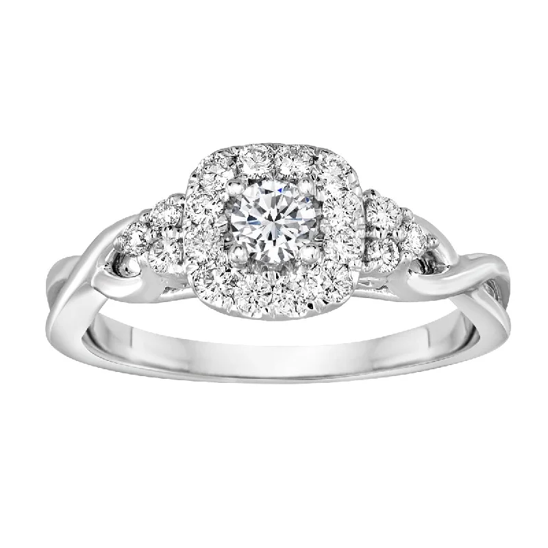 Ladies Engagement Rings with Lawsonite Glow-14k White Gold .20 Round diamond with 12 Round.25cttw Halo Engagement Ring BLISS3-E-Size 7.5