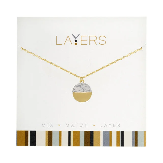 Ladies compass path necklaces -Gold Circle Granite Layers Necklace