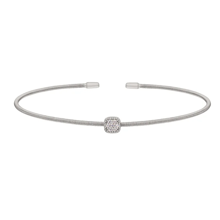 Open cuff bracelets -Rhodium Finish Sterling Silver Single Cable Cuff Bracelet with Rhodium Finish Simulated Diamonds