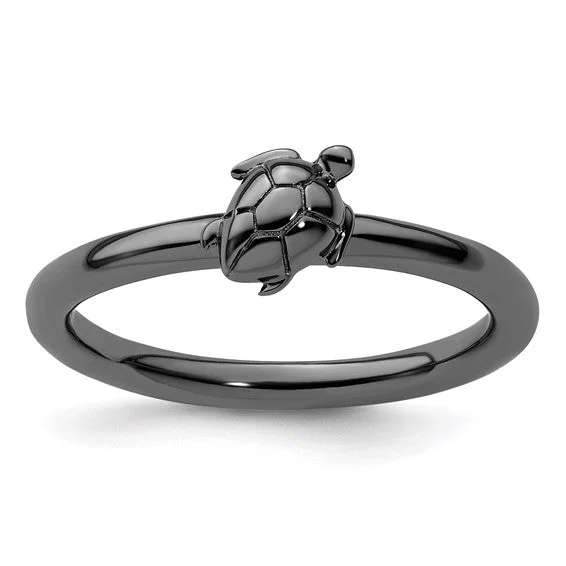 Ladies Rings with Mauve Sugilite-Black-Plated Sterling Silver Stackable Expressions Turtle Ring