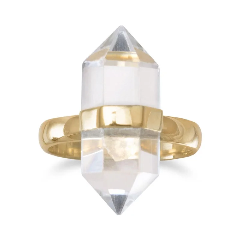 Ladies Rings Infinite Spark-Sterling Silver 14k Gold Plated Clear Quartz Spike Pencil Cut Ring