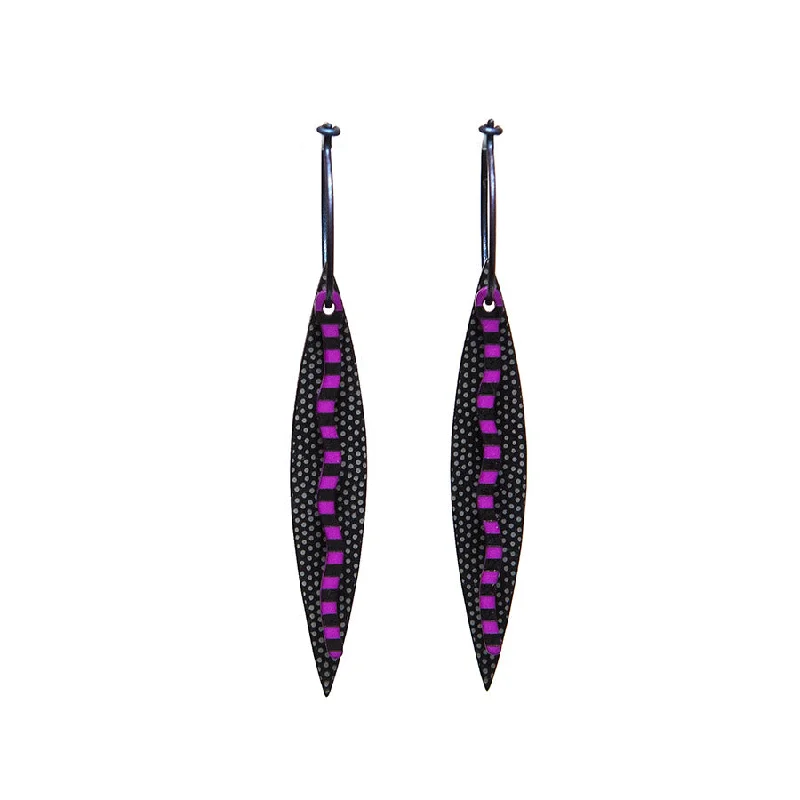 Ladies Earrings Light Spark-Lene Lundberg Narrow Double Black/Purple Leaf Earrings