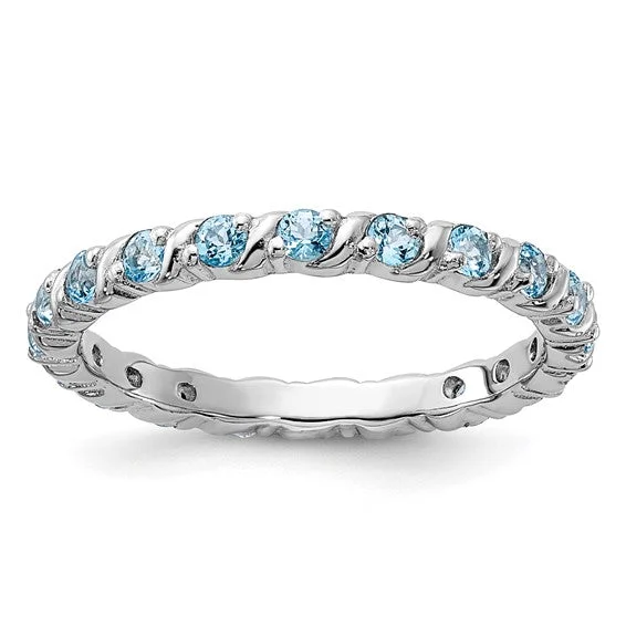 Ladies Rings with Brown Astrophyllite-Sterling Silver Stackable Expressions Sky Blue Topaz Eternity Ring