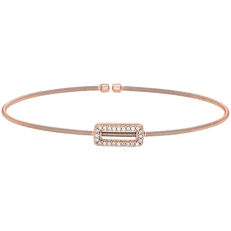 Desert bloom bracelets -Rose Gold Finish Sterling Silver Cable Cuff Bracelet with Simulated Diamond Open Rectangle