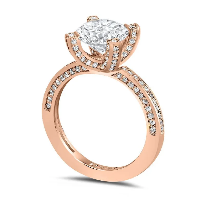 Ladies Engagement Rings with Okenite Glow-Princess Diamond Crescent Sequel Engagement Ring