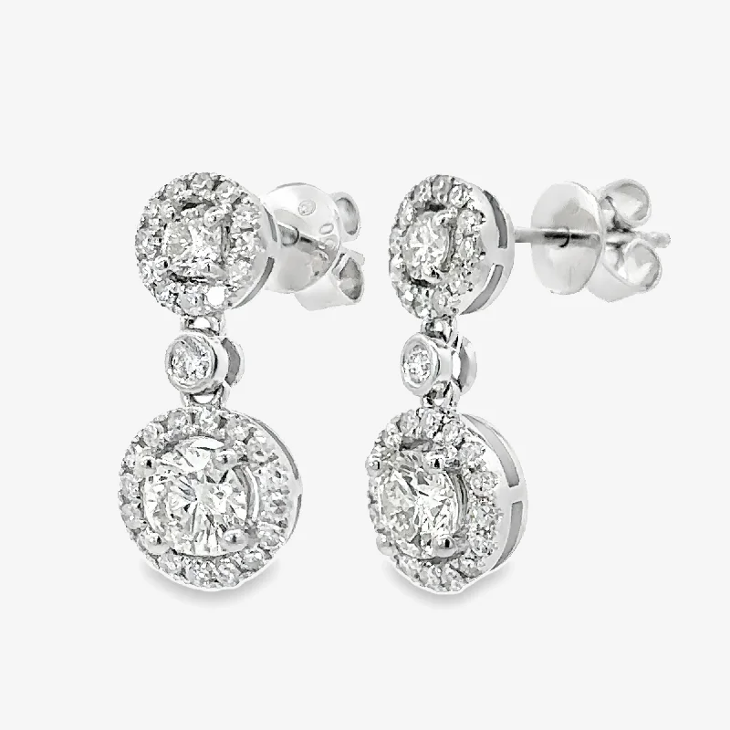 Ladies Earrings Petite Glow-Dangle Halo Diamond Earrings