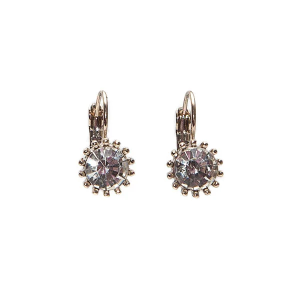 Ladies Earrings with Pink Vivianite-Lovett Swarovski Clear Crystal on Gold-Finish French Wire Earrings