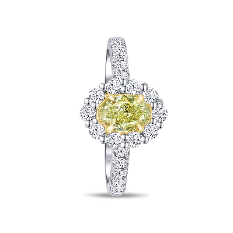 Ladies Engagement Rings with Euclase Spark-Platinum / 18KT Yellow Crown Oval-0.76CTW/20RD-0.56CTW Diamond Engagement Ring