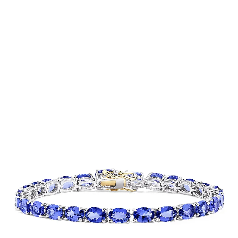 Inspiring gleam bracelets -Sterling Silver with 14K Gold Lock Tanzanite Tennis Bracelet, 20.00 TCW