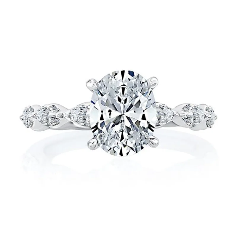 Ladies Engagement Rings Twisted Spark-14K White Gold Four Prong Oval Center Diamond Engagement Ring Mounting