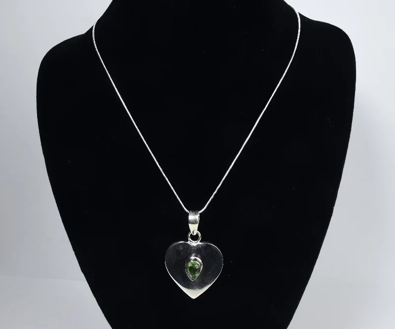 Ladies friendship token necklaces -Sterling Silver Heart Peridot Pendant on Sterling Silver Chain Necklace