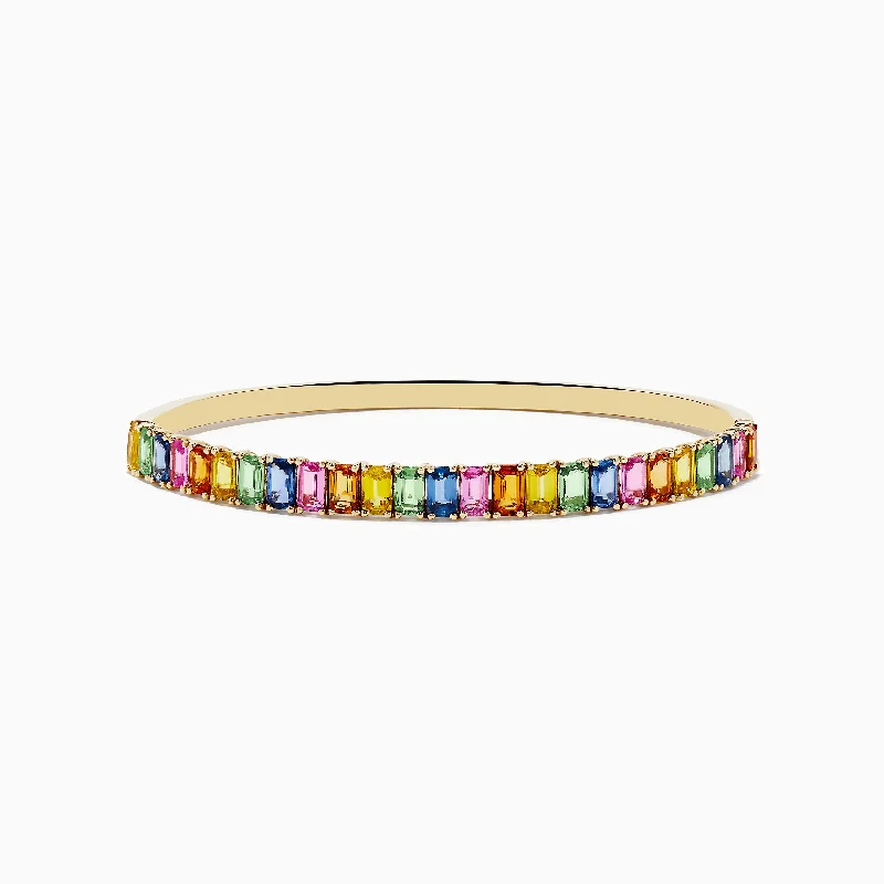 Evening radiance bracelets -Watercolor 14k Yellow Gold Emerald Cut Multi Sapphire Bangle