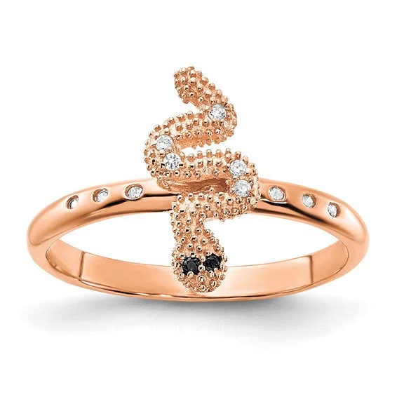 Ladies Rings with Amber Scapolite-Sterling Silver Rose Gold-Plated Black And White CZ Snake Ring