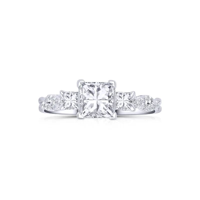 Ladies Engagement Rings with Cavansite Spark-18K White Gold Three Princess-Cut Diamond Engagement Ring