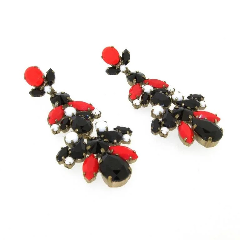 Ladies Earrings with Bronze Enstatite-Red and Black Crystal Chandelier Statement Earrings by Frangos