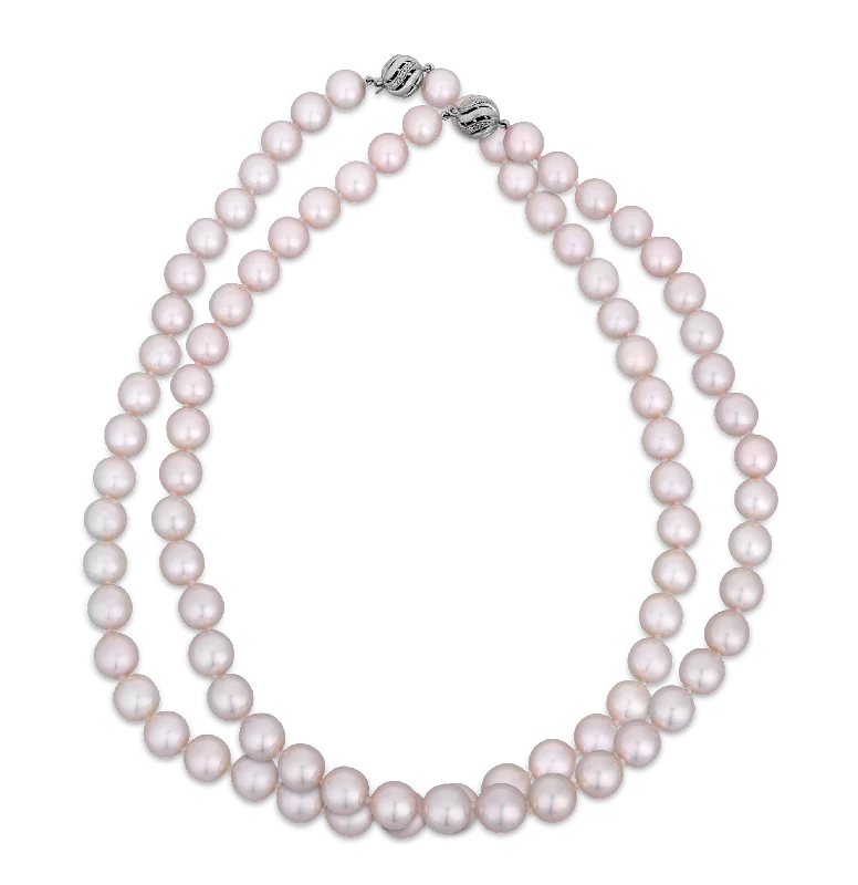 Ladies soft rose gold necklaces -Double Strand Akoya Pearl Necklace