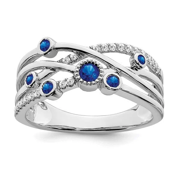 Ladies Rings Oval Spark-14k White Gold Sapphire and Diamond FreeForm Ring