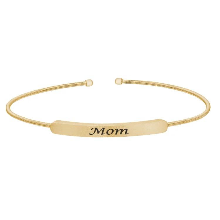 Peaceful flow bracelets -Gold Finish Sterling Silver Cable Cuff Bracelet With Name Plate - MOM