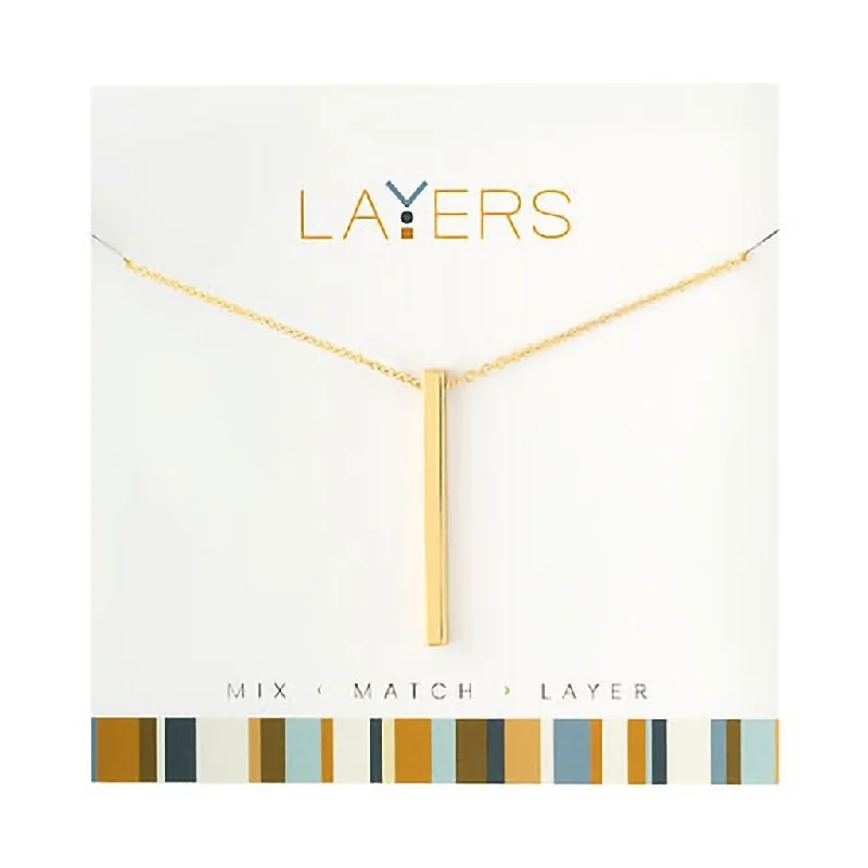 Ladies satin sheen necklaces -Center Court : Gold Single Bar Layers Necklace