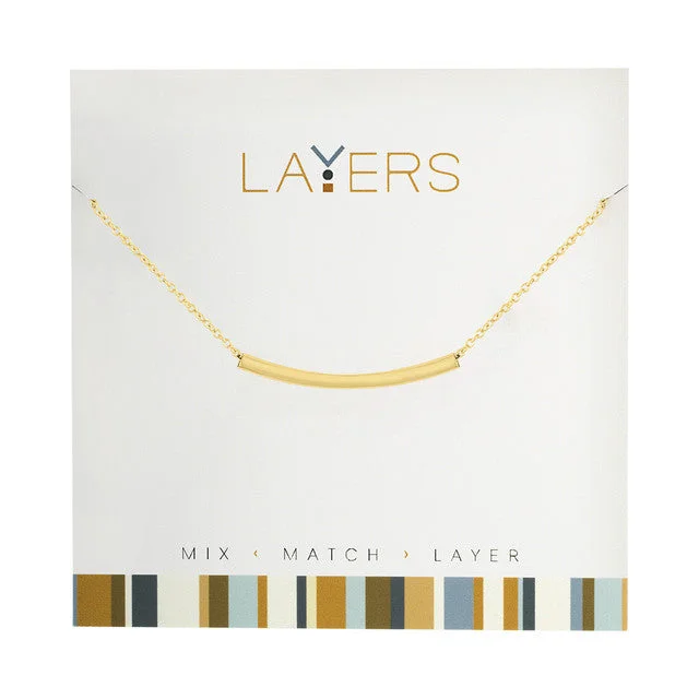 Ladies verdant emerald necklaces -Gold Curve Bar Layers Necklace