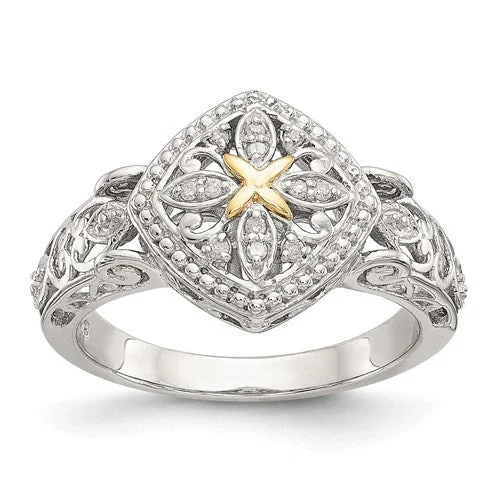 Ladies Rings with White Leucite-Shey Couture Sterling Silver w/ 14k Gold Accent Filigree Diamond Ring