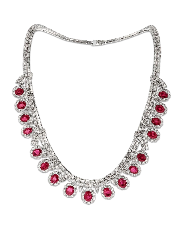 Ladies cool sapphire necklaces -Untreated Burma Ruby Necklace, 28.98 Carats