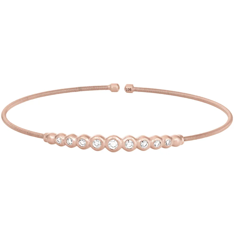 Sunbeam glow bracelets -Rose Gold Finish Sterling Silver Cable Cuff Bracelet with Graduated Simulated Diamonds