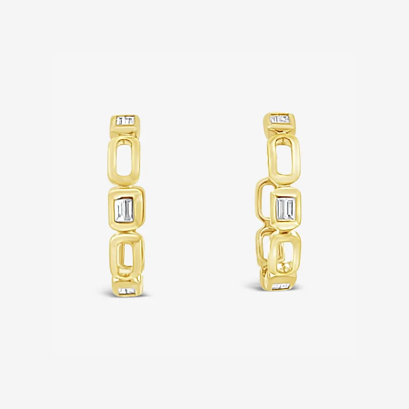 Ladies Earrings for Kin Spark-Open Link Baguette Diamond Earrings