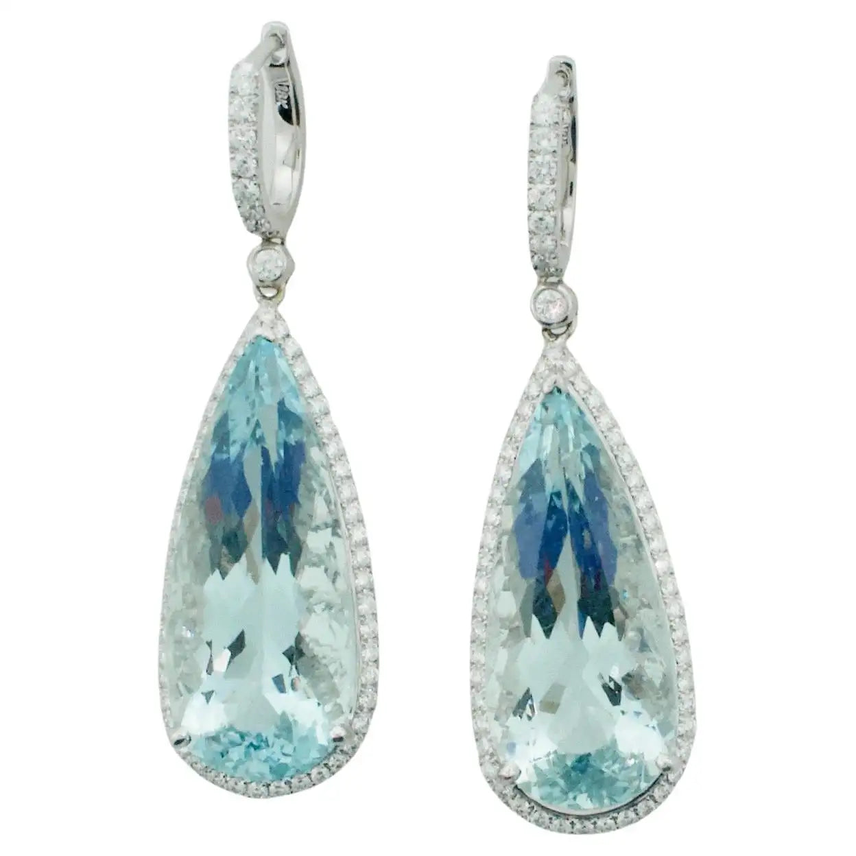 Ladies Earrings with Yellow Sanidine-Aquamarine and Diamond Dangling Drop Earrings in 18k White Gold