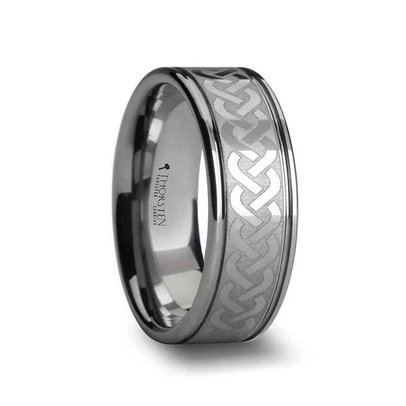 Ladies Rings with Brown Andalusite-Thorsten PALLAS Laser Engraved Tungsten Ring with Celtic Knot - 6mm 8mm or 10mm - Pallas