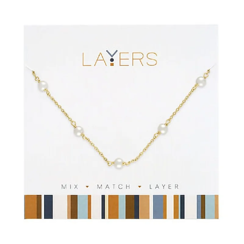 Ladies sleek lariat necklaces -Center Court : Gold Multi Pearl Layers Necklace