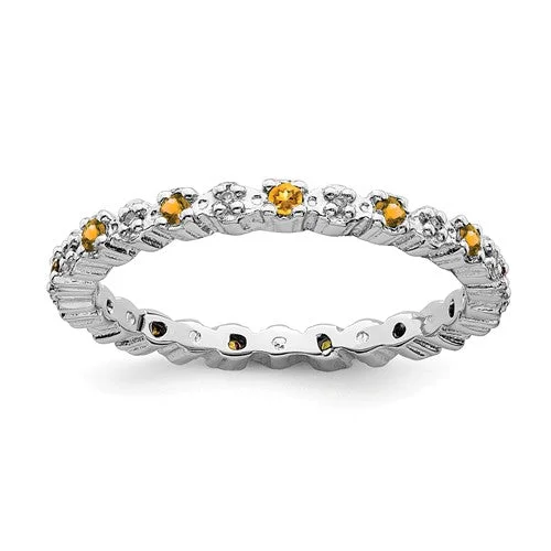 Ladies Rings with Oval Spark-Sterling Silver Stackable Expressions Citrine & Diamond Alternating Eternity Ring